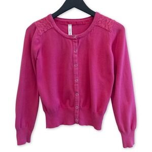 Cherokee Cardigan Sweater Girls XL Pink Lace Shoulder Detail Twee Preppy Girly‎